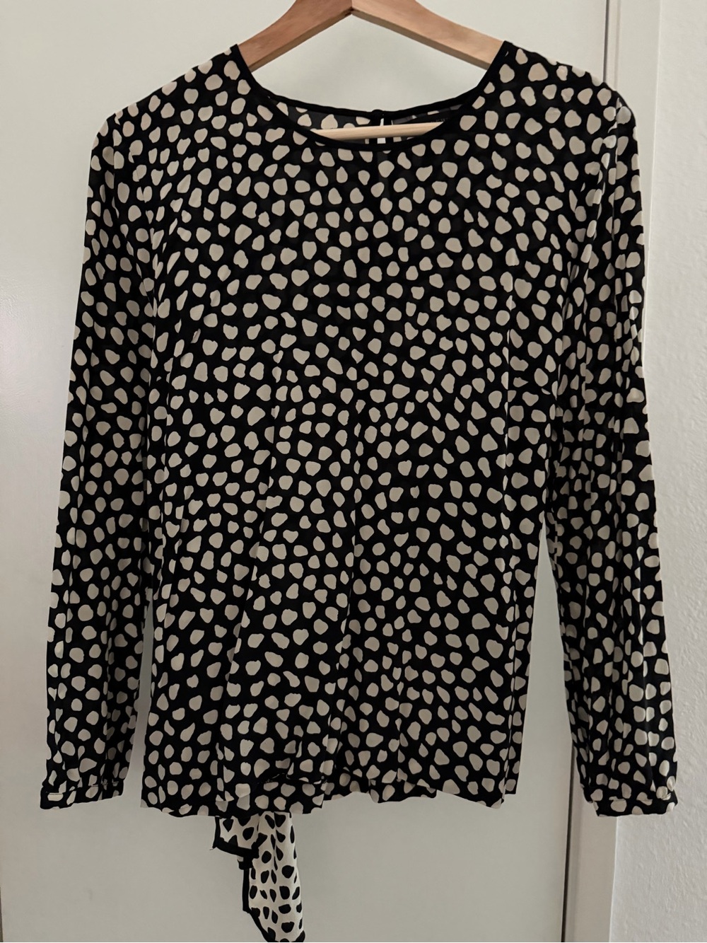 J. Crew Black Long-Sleeve Top with Cream Dot Print